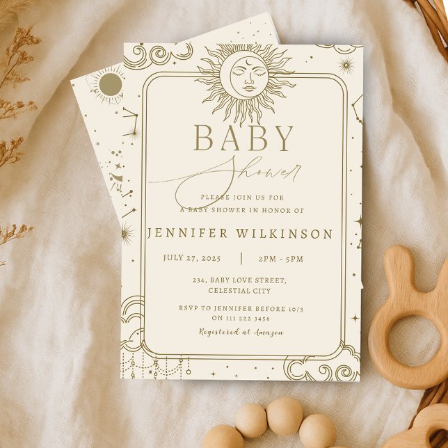 Invitación Baby Shower de estrellas celestes mágicas místicas (Celestial Magical Mystical Moon Stars Baby Shower Invitation)