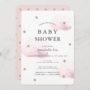 Invitación Baby Shower de estrellas de oro y nubes de color r