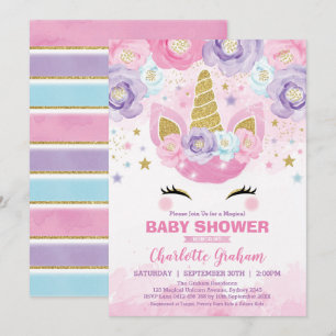 Invitación Baby Shower de Estrellas Mágicas Pink Purple Unico