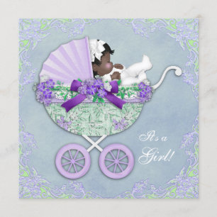 Invitación Baby Shower de etnia morada y verde