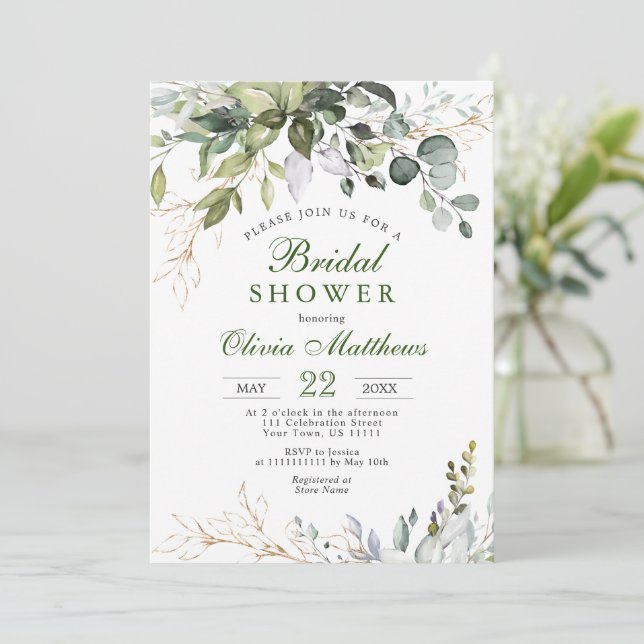 Invitación Baby Shower de Eucalipto Acuarela (Anverso de pie)