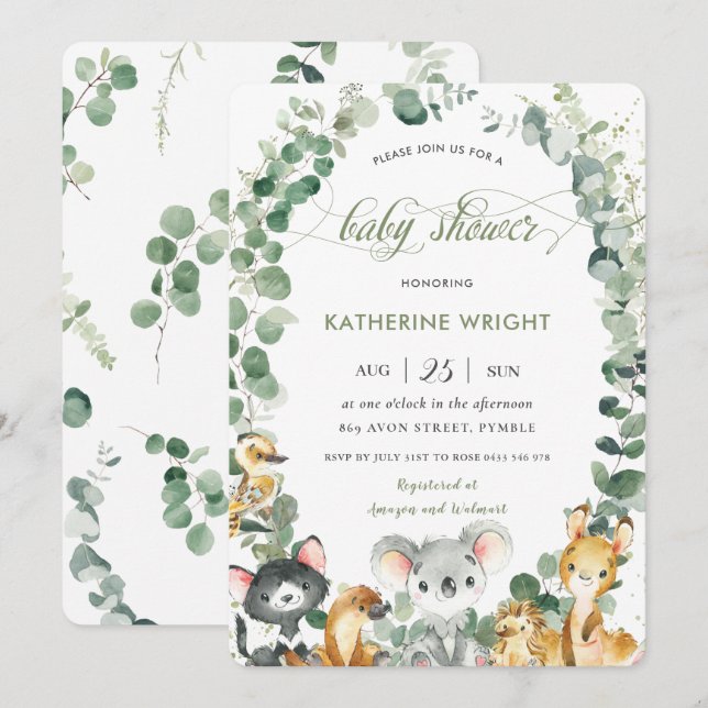Invitación Baby Shower de Eucalyptus Greenery (Anverso / Reverso)