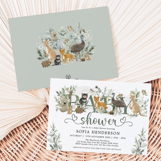 Invitación Baby Shower de Eucalyptus Greenery Animales Austra (Subido por el creador)