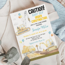Invitación Baby Shower de excavador de camiones de construcci