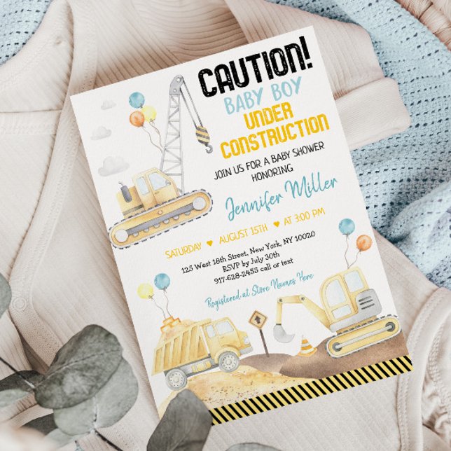 Invitación Baby Shower de excavador de camiones de construcci (Subido por el creador)