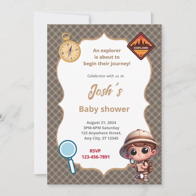 Invitación Baby Shower de Explorer (Anverso)