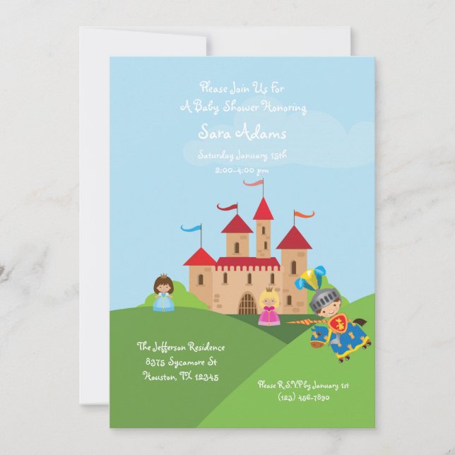 Invitación Baby Shower de Fairytale Castle Knight  (Anverso)