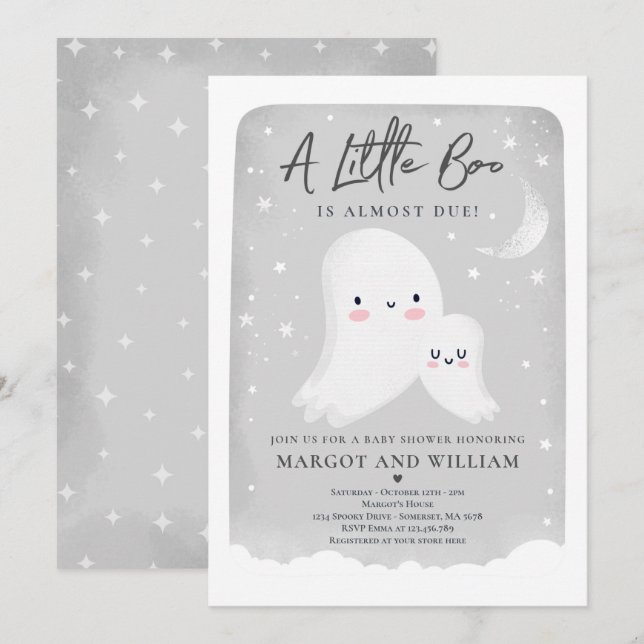 Invitación Baby Shower de fantasma neutro en género (Anverso / Reverso)