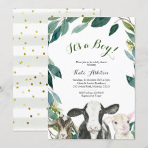 Invitación Baby Shower de Farm Animal Greenery Boy