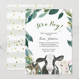 Invitación Baby Shower de Farm Animal Greenery Boy