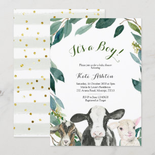Invitación Baby Shower de Farm Animal Greenery Boy
