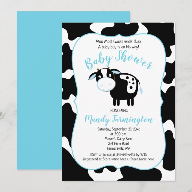 Invitación Baby Shower de Farm Dairy Cow Boy (Anverso / Reverso)