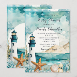 Invitación Baby Shower de faro náutico