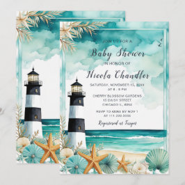 Invitación Baby Shower de faro náutico