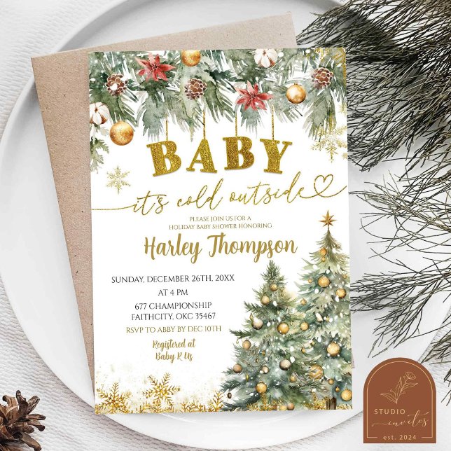 Invitación Baby Shower de feriado floral de Navidades fríos d (Subido por el creador)