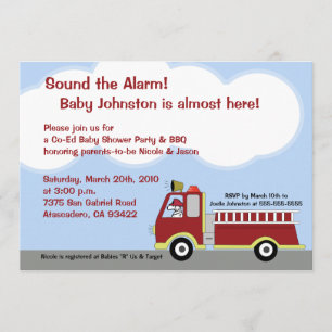 Invitación Baby Shower de Fire Truck FIremen 5x7