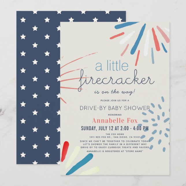 Invitación Baby Shower de Firecracker 4 de julio (Anverso / Reverso)