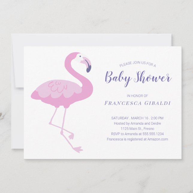 Invitación Baby Shower de flamengo rosa (Anverso)