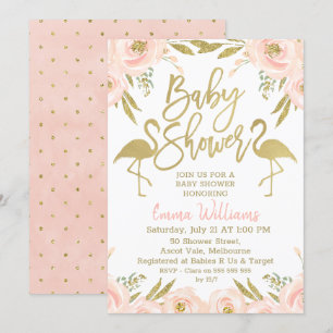 Invitación Baby Shower de Flamingo Rosa Dorado