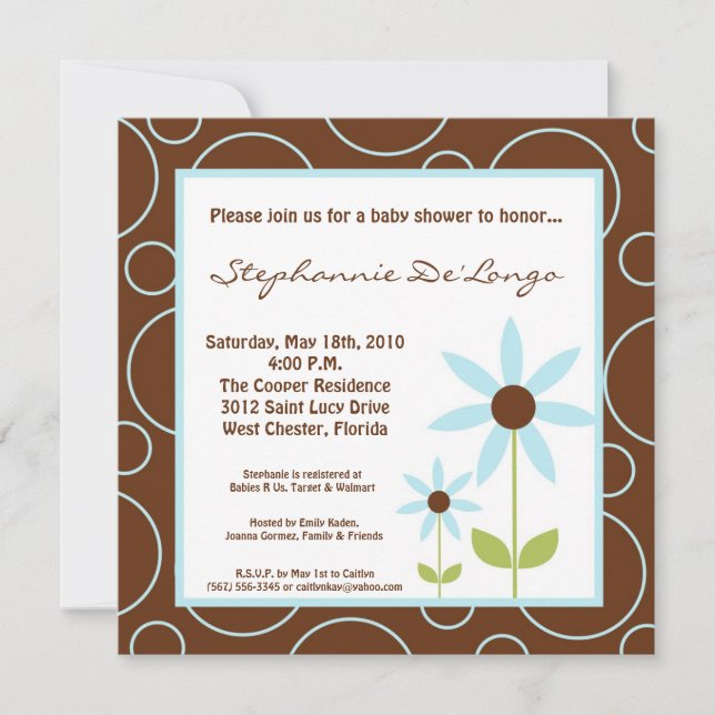 Invitación Baby Shower de flor azul 5x5 Spring Tim (Anverso)