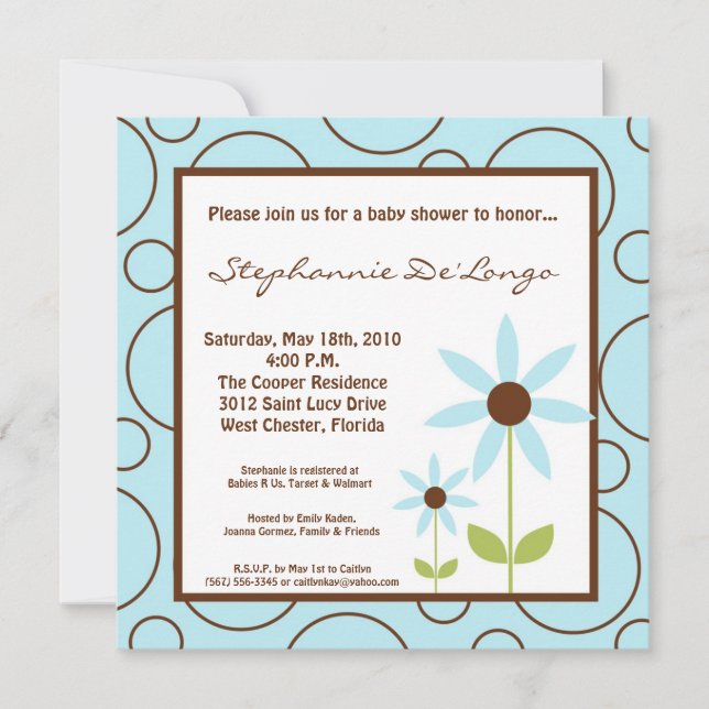 Invitación Baby Shower de flor azul 5x5 Spring Tim (Anverso)