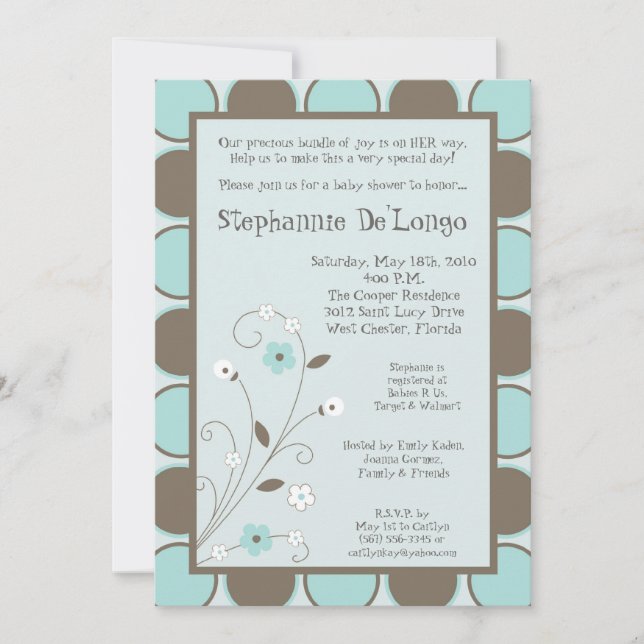 Invitación Baby Shower de flor azul 5x7 en primave (Anverso)