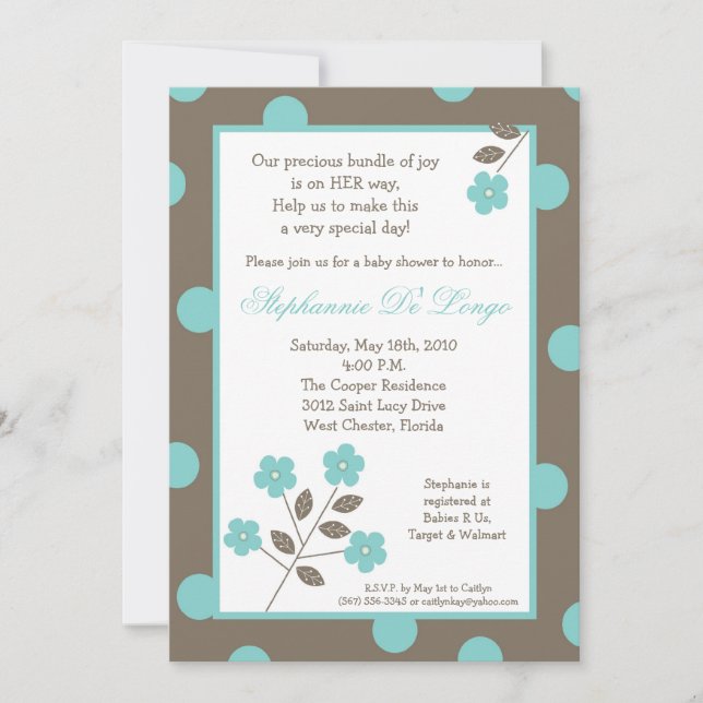 Invitación Baby Shower de flor azul 5x7 en primave (Anverso)
