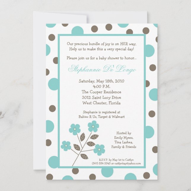 Invitación Baby Shower de flor azul 5x7 en primave (Anverso)