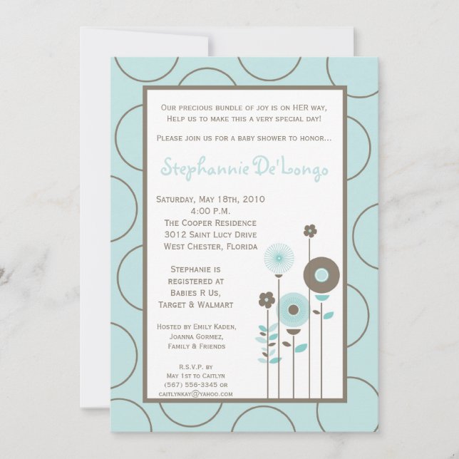 Invitación Baby Shower de flor azul 5x7 en primave (Anverso)