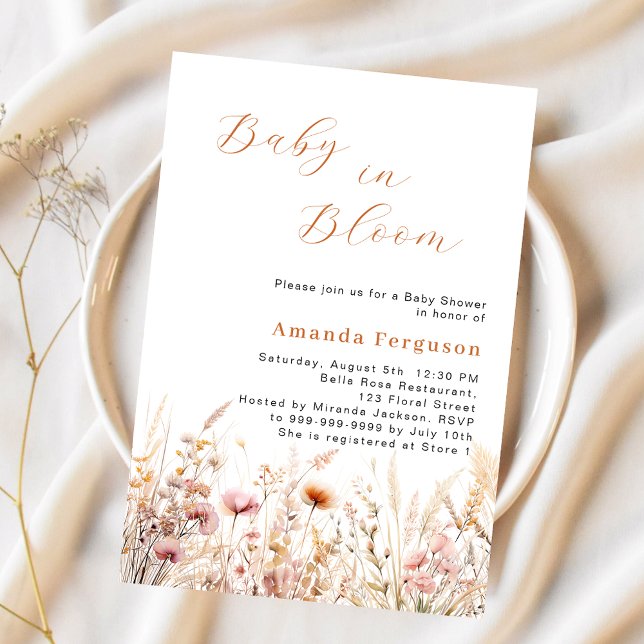 Invitación Baby Shower de flor beige rosado (Subido por el creador)