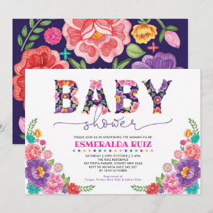Invitación Baby Shower de flor de Fiesta Rosa Mexicana