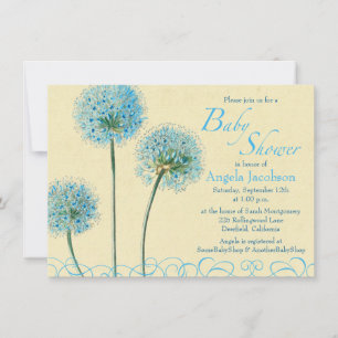 Invitación Baby Shower de Flor Floral Amarilla Azu