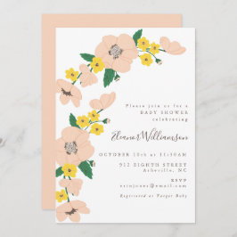 Invitación Baby Shower de flor rosa y amarilla vintage