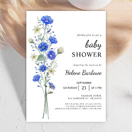 Invitación Baby Shower De Flor Silvestre Azul Y Blanco Elegan