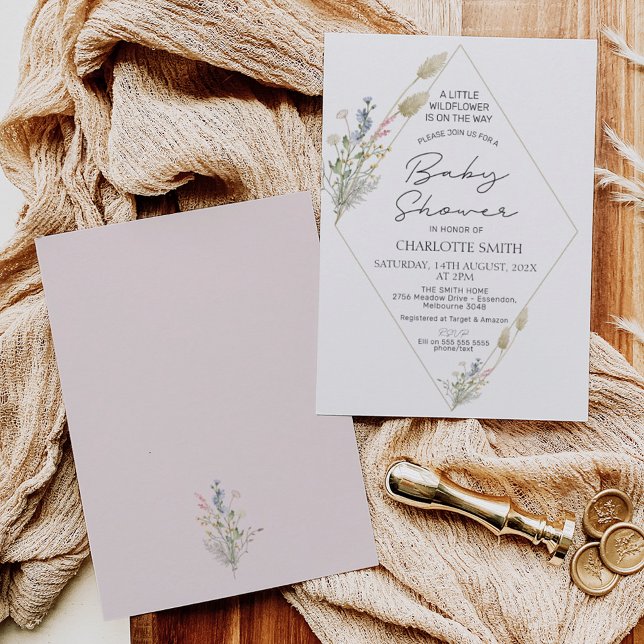 Invitación Baby Shower de flor silvestre geométrica minimalis (Subido por el creador)