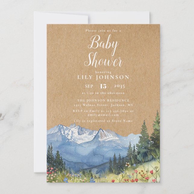 Invitación Baby Shower de Flor Silvestre Montañosa Rústica Kr (Anverso)