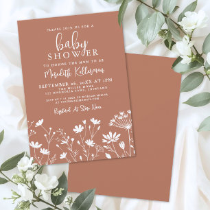 Invitación Baby Shower de Flor Silvestre Naranja Quemada