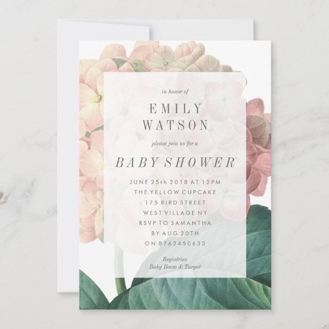 Invitación Baby Shower de flor verde rosa grande (Anverso)