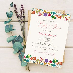 Invitación Baby Shower de flor violeta amarillo mostaza prima