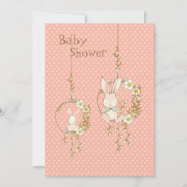 Invitación Baby Shower de Floral animal de conejito rosa (Anverso)