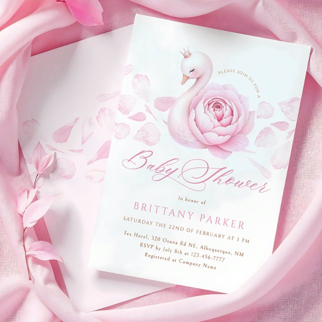 Invitación Baby Shower de Floral de cisne rosa (Subido por el creador)
