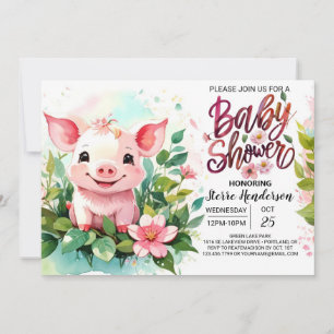 Invitación Baby Shower de Floral Farm Adventure Piglet