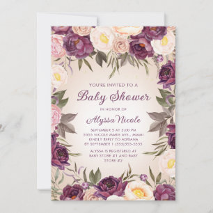 Invitación Baby Shower de Floral morada rosa de Rubor vintage