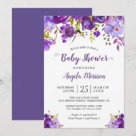 Invitación Baby Shower de floral morada ultravioleta de moda