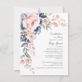Invitación Baby Shower de floral rosa azul pastel