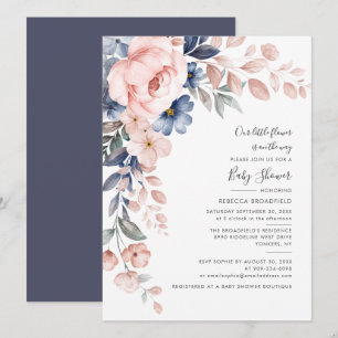 Invitación Baby Shower de floral rosa azul pastel