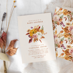 Invitación Baby Shower de Floral y calabazas otoña