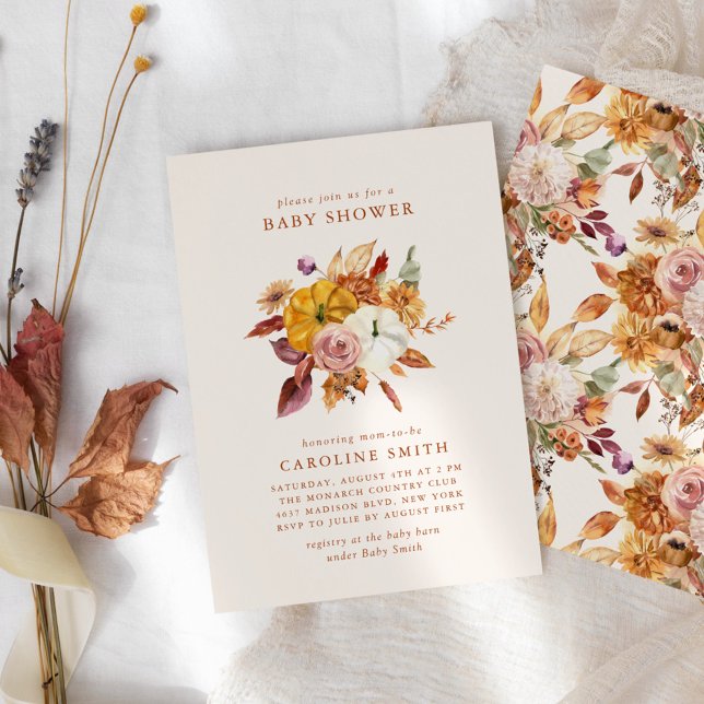 Invitación Baby Shower de Floral y calabazas otoña (Subido por el creador)