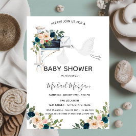 Invitación Baby Shower de Flores azules de buzón de correo de