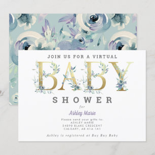 Invitación Baby Shower de flores azules de larga distancia vi
